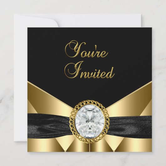 Invitation Diamant Bijou Noir Or (Devant)