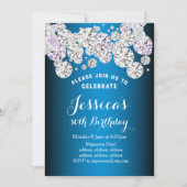 Invitation diamant bleu élégant, parties scintillant annivers (Devant)