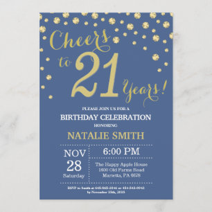 Invitation Diamant bleu et or 21e anniversaire