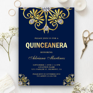 Invitation Diamant bleu Mandala Quinceanera