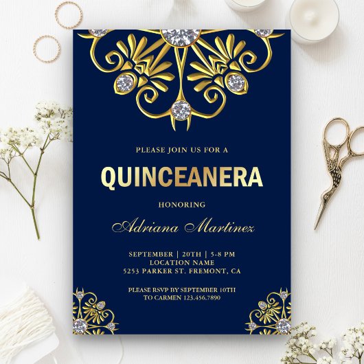 Invitation Diamant bleu Mandala Quinceanera