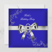 Invitation Diamant Bleu Royal Bijou Arc Argent (Devant)