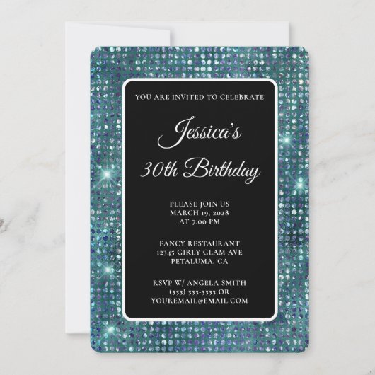 Invitation Diamant bleu turquoise noir et blanc 30e anniversa (Devant)