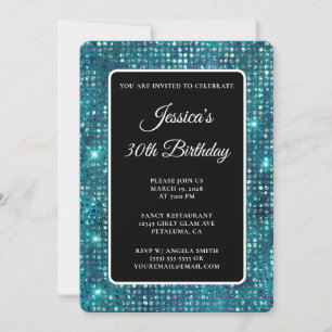 Invitation Diamant bleu turquoise noir et blanc 30e anniversa