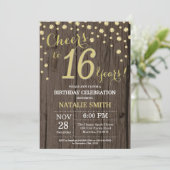Invitation Diamant Bois Rustique Or 16e Anniversaire (Debout devant)