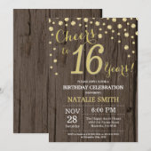 Invitation Diamant Bois Rustique Or 16e Anniversaire (Devant / Derrière)