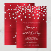 Invitation Diamant Confetti brillant Rouge Satin Foil Ombre (Devant / Derrière)