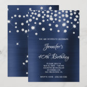 Invitation Diamant Confetti Marine Blue Satin Foil Ombre (Devant / Derrière)