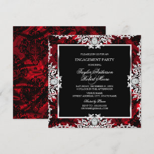 Invitation Diamant Damassé Noir Blanc Rouge Fiançailles Soiré