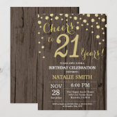 Invitation Diamant d'anniversaire Rustic Wood Gold 21st Birth (Devant / Derrière)
