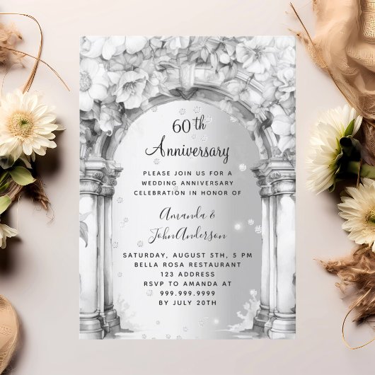 Invitation diamant d'arc floral 60e anniversaire mariage