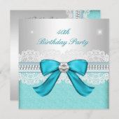 Invitation Diamant d'argent turquoise fête de 40e anniversair (Devant / Derrière)