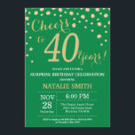 Invitation Diamant de 40e anniversaire de la Surprise verte e<br><div class="desc">Invitation surprise 40e anniversaire avec Arrière - plan Diamant de Parties scintillant verte et d'or. Gold Confetti. Anniversaire adulte. Hommes ou femmes,  anniversaire. Pour plus de personnalisation,  cliquez sur le bouton "Customiser" et utilisez notre outil de conception pour modifier ce modèle.</div>
