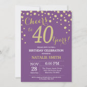 Invitation Diamant de 40e anniversaire violet et or (Devant)