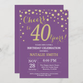 Invitation Diamant de 40e anniversaire violet et or (Devant / Derrière)