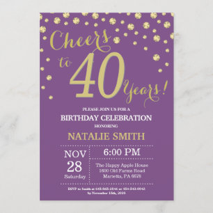 Invitation Diamant de 40e anniversaire violet et or