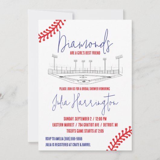 Invitation Diamant de baseball, Fête des mariées de la meille (Devant)