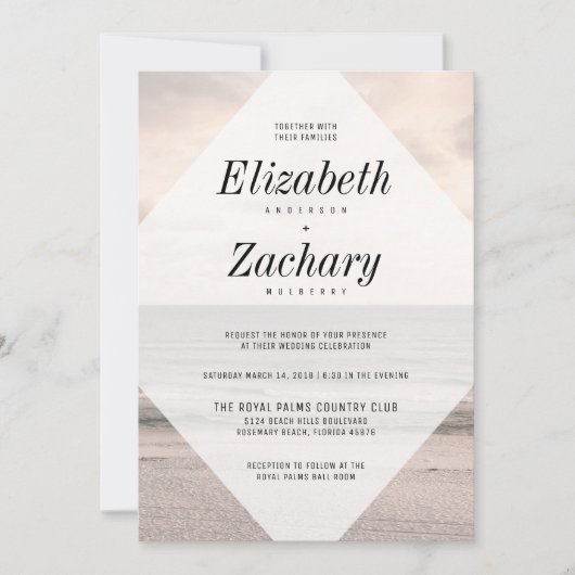 Invitation Diamant de mariage de plage moderne (Devant)