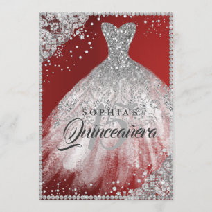 Invitation Diamant Dentelle Étincelle Gown Rouge Quinceanera