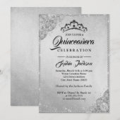Invitation Diamant Dentelle Étincelle Silver Quinceanera (Devant / Derrière)