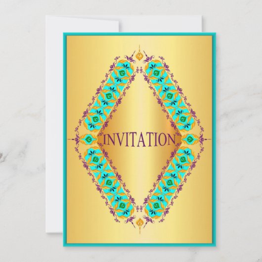 Invitation Diamant design bleu et violet dans l'invitation or (Devant)