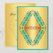 Invitation Diamant design bleu et violet dans l'invitation or (Devant / Derrière)