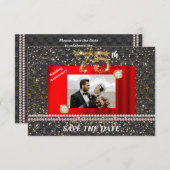 Invitation Diamant d'or 75e anniversaire Mariage Noir tissé (Devant / Derrière)