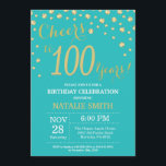 Invitation Diamant du 100e anniversaire Turquoise et Gold<br><div class="desc">Invitation au 100e anniversaire avec Arrière - plan Diamant de Parties scintillant Turquoise et Gold. Gold Confetti. Anniversaire adulte. Hommes ou femmes,  anniversaire.
Pour plus de personnalisation,  cliquez sur le bouton "Customiser" et utilisez notre outil de conception pour modifier ce modèle.</div>