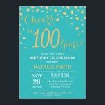 Invitation Diamant du 100e anniversaire Turquoise et Gold<br><div class="desc">Invitation au 100e anniversaire avec Arrière - plan Diamant de Parties scintillant Turquoise et Gold. Gold Confetti. Anniversaire adulte. Hommes ou femmes,  anniversaire.
Pour plus de personnalisation,  cliquez sur le bouton "Customiser" et utilisez notre outil de conception pour modifier ce modèle.</div>
