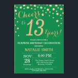 Invitation Diamant du 13e anniversaire de la Surprise verte e<br><div class="desc">Invitation surprise 13e anniversaire avec Arrière - plan Diamant Parties scintillant vert et or. Gold Confetti.Anniversaire enfant. Ado adolescente,  garçon ou fille,  anniversaire. Pour plus de personnalisation,  cliquez sur le bouton "Customiser" et utilisez notre outil de conception pour modifier ce modèle.</div>