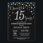 Invitation Diamant du 15e anniversaire de Black and Silver Su<br><div class="desc">Invitation surprise 15e anniversaire avec Arrière - plan Diamant de Parties scintillant noir et argent. Confetti d'argent.Anniversaire enfant. Fille ou garçon Ado Adolescente Anniversaire Lady. Pour plus de personnalisation,  cliquez sur le bouton "Customiser" et utilisez notre outil de conception pour modifier ce modèle.</div>