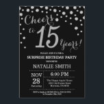 Invitation Diamant du 15e anniversaire de Black and Silver Su<br><div class="desc">Invitation surprise 15e anniversaire avec Arrière - plan Diamant de Parties scintillant noir et argent. Confetti d'argent.Anniversaire enfant. Fille ou garçon Ado Adolescente Anniversaire Lady. Pour plus de personnalisation,  cliquez sur le bouton "Customiser" et utilisez notre outil de conception pour modifier ce modèle.</div>