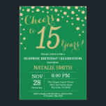Invitation Diamant du 15e anniversaire de la surprise verte e<br><div class="desc">Invitation surprise 15e anniversaire avec Arrière - plan Diamant Parties scintillant vert et or. Gold Confetti.Anniversaire enfant. Ado adolescente,  garçon ou fille,  anniversaire.
Pour plus de personnalisation,  cliquez sur le bouton "Customiser" et utilisez notre outil de conception pour modifier ce modèle.</div>