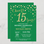 Invitation Diamant du 15e anniversaire vert et or (Devant / Derrière)