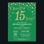 Invitation Diamant du 15e anniversaire vert et or<br><div class="desc">15e anniversaire Invitation avec Arrière - plan Diamant Parties scintillant verte et or. Gold Confetti.Anniversaire enfant. Ado adolescente,  garçon ou fille,  anniversaire. Pour plus de personnalisation,  cliquez sur le bouton "Customiser" et utilisez notre outil de conception pour modifier ce modèle.</div>