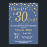 Invitation Diamant du 30e anniversaire de Blue and Gold Surpr<br><div class="desc">Invitation surprise 30e anniversaire avec Arrière - plan Diamant Parties scintillant Bleu et Or. Gold Confetti. Anniversaire adulte. Hommes ou femmes,  anniversaire.
Pour plus de personnalisation,  cliquez sur le bouton "Customiser" et utilisez notre outil de conception pour modifier ce modèle.</div>