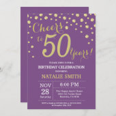 Invitation Diamant du 50e anniversaire violet et or (Devant / Derrière)