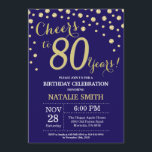 Invitation Diamant du 80e anniversaire de la Marine Blue and<br><div class="desc">Invitation à l'occasion du 80e anniversaire avec Arrière - plan Diamant Parties scintillant bleu et or de la Marine. Gold Confetti. Anniversaire adulte. Hommes ou femmes,  anniversaire. Pour plus de personnalisation,  cliquez sur le bouton "Customiser" et utilisez notre outil de conception pour modifier ce modèle.</div>
