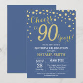Invitation Diamant du 90e anniversaire bleu et or (Devant / Derrière)
