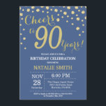 Invitation Diamant du 90e anniversaire bleu et or<br><div class="desc">90e anniversaire Invitation avec Arrière - plan Diamant Parties scintillant Bleu et Or. Gold Confetti. Anniversaire adulte. Hommes ou femmes,  anniversaire. Pour plus de personnalisation,  cliquez sur le bouton "Customiser" et utilisez notre outil de conception pour modifier ce modèle.</div>