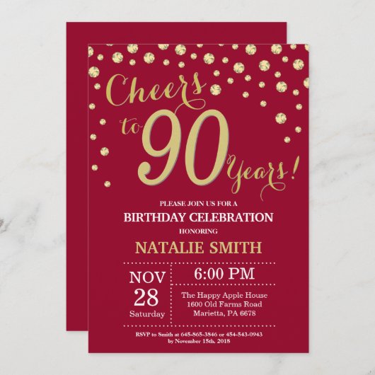 Invitation Diamant du 90e anniversaire de la Bourgogne rouge (Devant / Derrière)