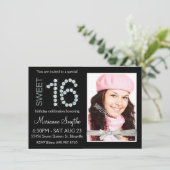 Invitation Diamant et Parties scintillant d'argent pour fille (Debout devant)