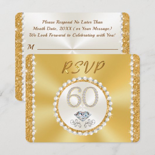 Invitation Diamant étonnant, 60e anniversaire de Mariage, RSV (Devant / Derrière)