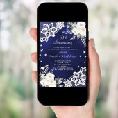 Invitation Diamant floral blanc bleu 60e anniversaire mariage