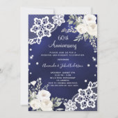 Invitation Diamant floral blanc bleu 60e anniversaire mariage (Devant)