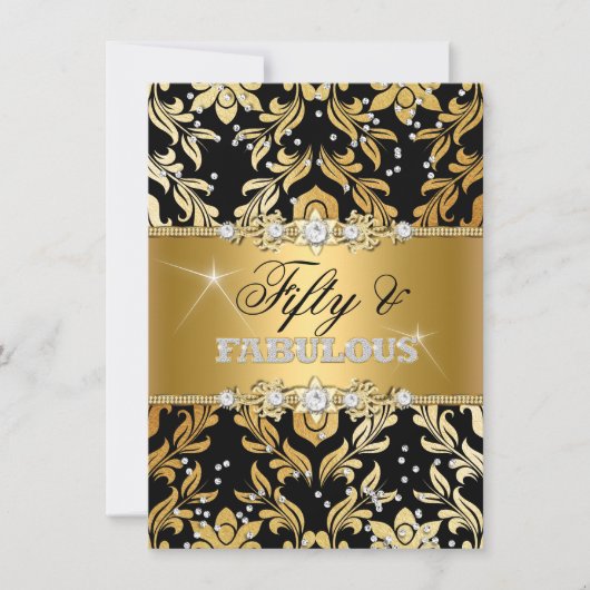 Invitation Diamant Floral Damask Or Cinquante et fabuleux (Devant)