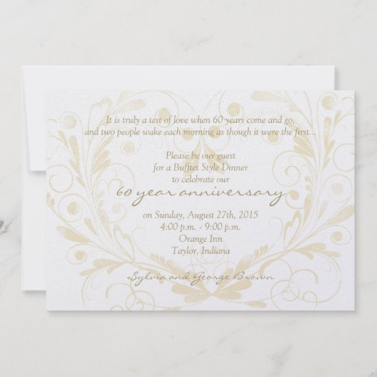 Invitation Diamant floral de coeur 60e anniversaire Mariage (Devant)