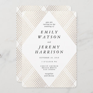 Invitation Diamant Géométrique Blanc Déco Gold Gatsby Mariage