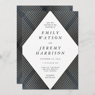 Invitation Diamant Géométrique Marine Déco Gold Gatsby Mariag