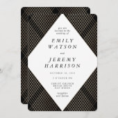 Invitation Diamant Géométrique Noir Déco Gold Gatsby Mariage (Devant / Derrière)